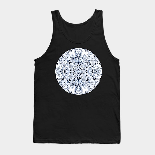 Indigo, Navy Blue and White Calligraphy Doodle Pattern Tank Top by micklyn